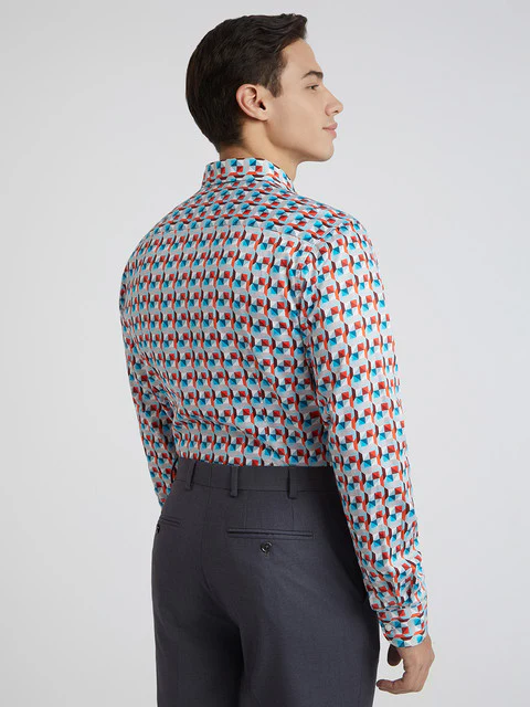 Raymond Men Blue Printed Regular Fit Cotton Shirt - Image 4