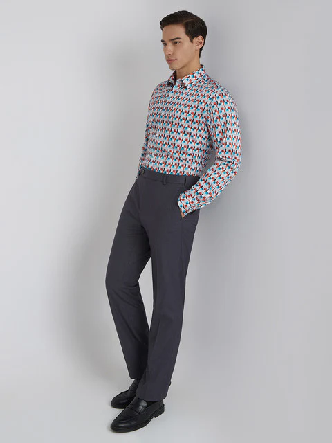 Raymond Men Blue Printed Regular Fit Cotton Shirt - Image 5