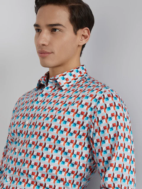 Raymond Men Blue Printed Regular Fit Cotton Shirt - Image 6