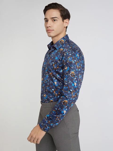 Raymond Men Blue Printed Regular Fit Cotton Shirt - Image 3