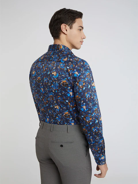 Raymond Men Blue Printed Regular Fit Cotton Shirt - Image 4