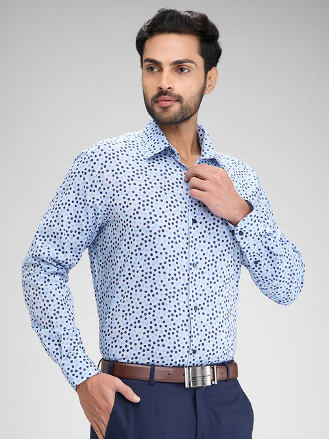 Raymond Men Blue Printed Regular Fit Cotton Shirt - Image 2