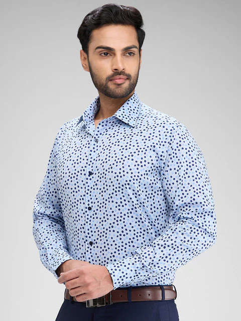 Raymond Men Blue Printed Regular Fit Cotton Shirt - Image 3