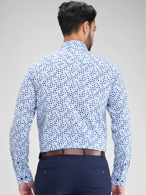 Raymond Men Blue Printed Regular Fit Cotton Shirt - Image 4