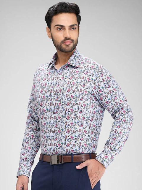 Raymond Men Blue Printed Regular Fit Cotton Shirt - Image 3