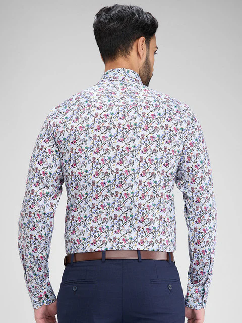 Raymond Men Blue Printed Regular Fit Cotton Shirt - Image 4