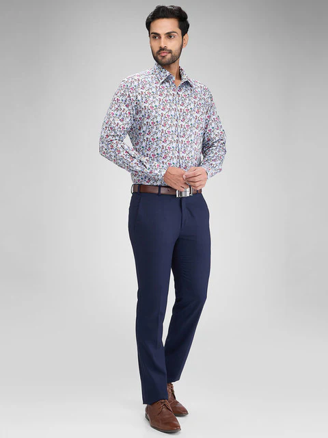 Raymond Men Blue Printed Regular Fit Cotton Shirt - Image 5