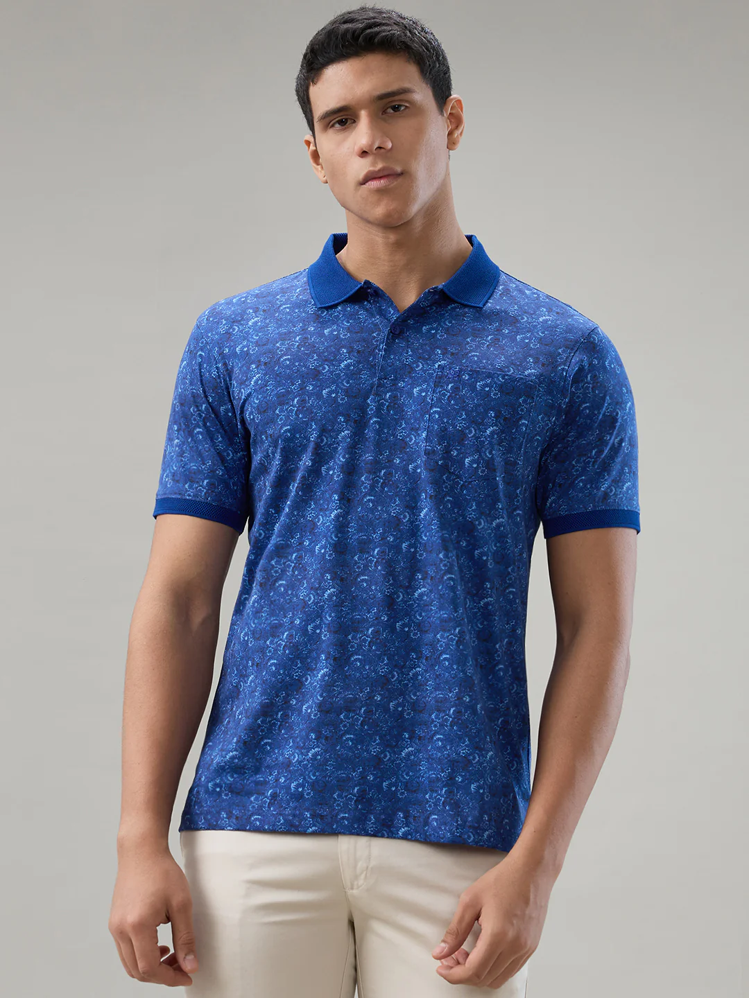 Raymond Men Blue Printed Regular Fit Cotton T-Shirt
