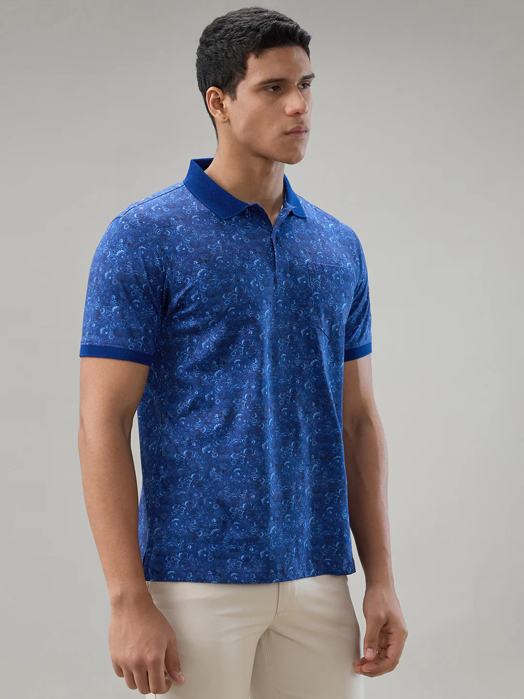 Raymond Men Blue Printed Regular Fit Cotton T-Shirt - Image 2