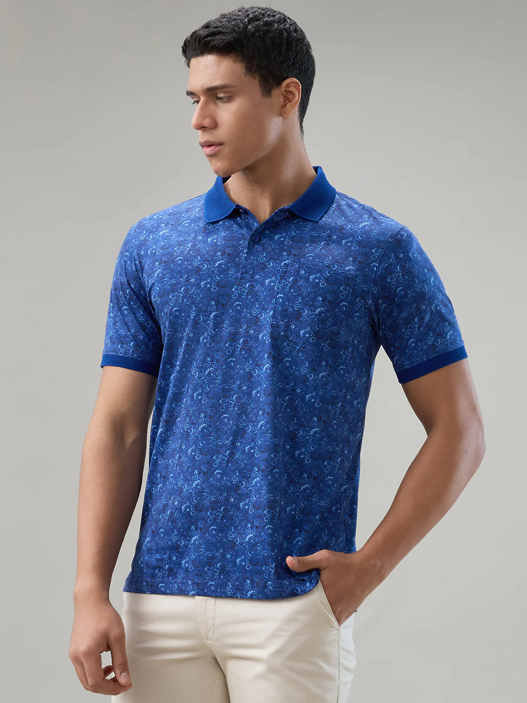 Raymond Men Blue Printed Regular Fit Cotton T-Shirt - Image 3
