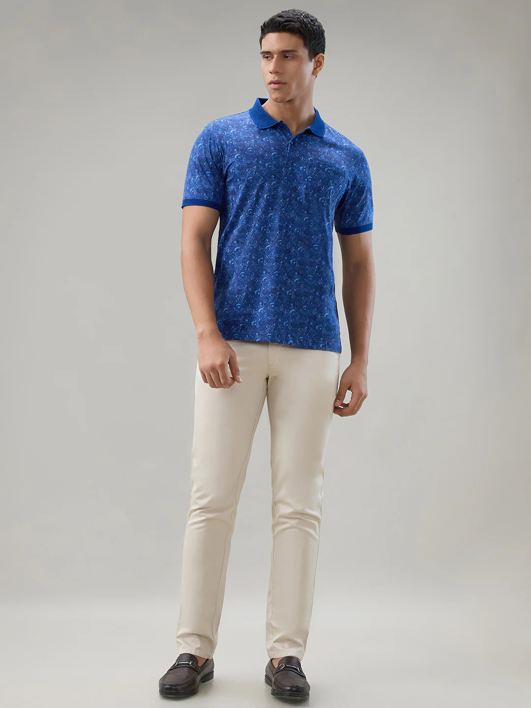 Raymond Men Blue Printed Regular Fit Cotton T-Shirt - Image 5