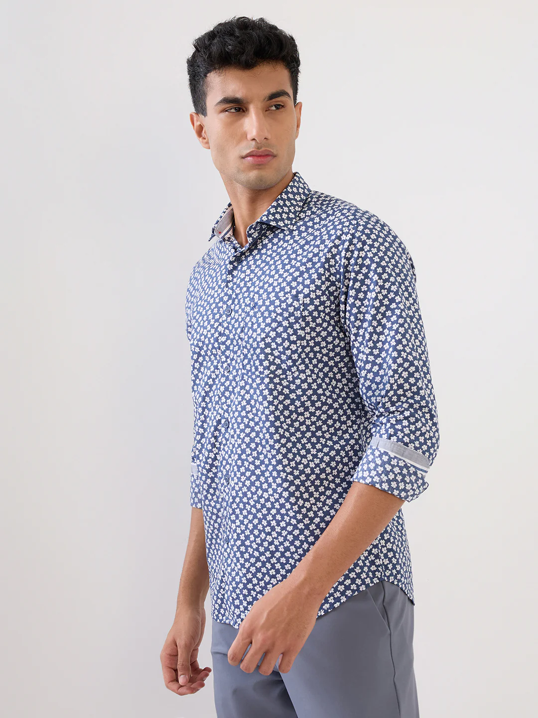 Raymond Men Blue Printed Regular Fit Linen Blend Full Sleeve Casual Shirt - Image 2