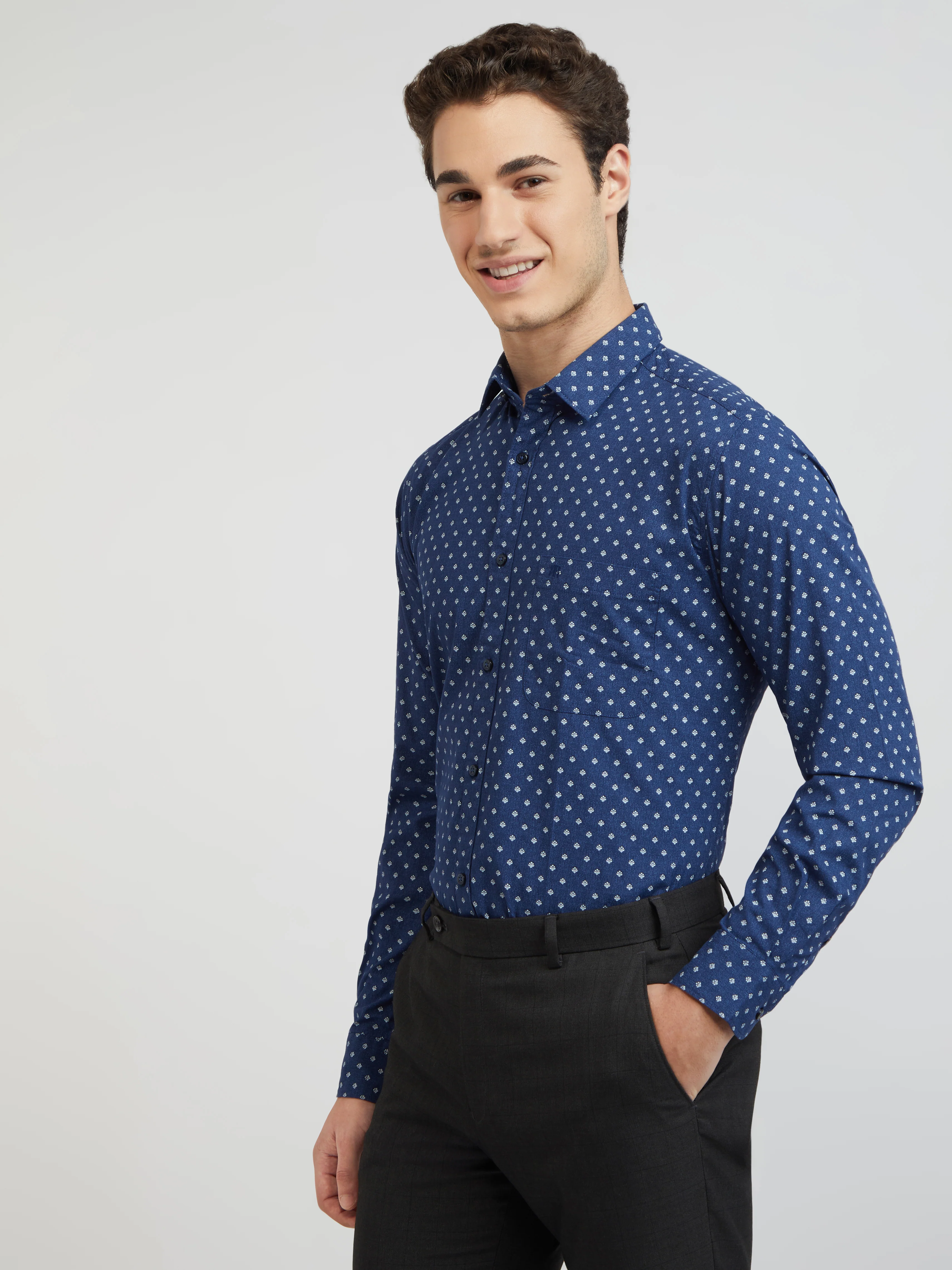 Raymond Men Blue Printed Slim Fit Cotton Casual Shirt - Image 4