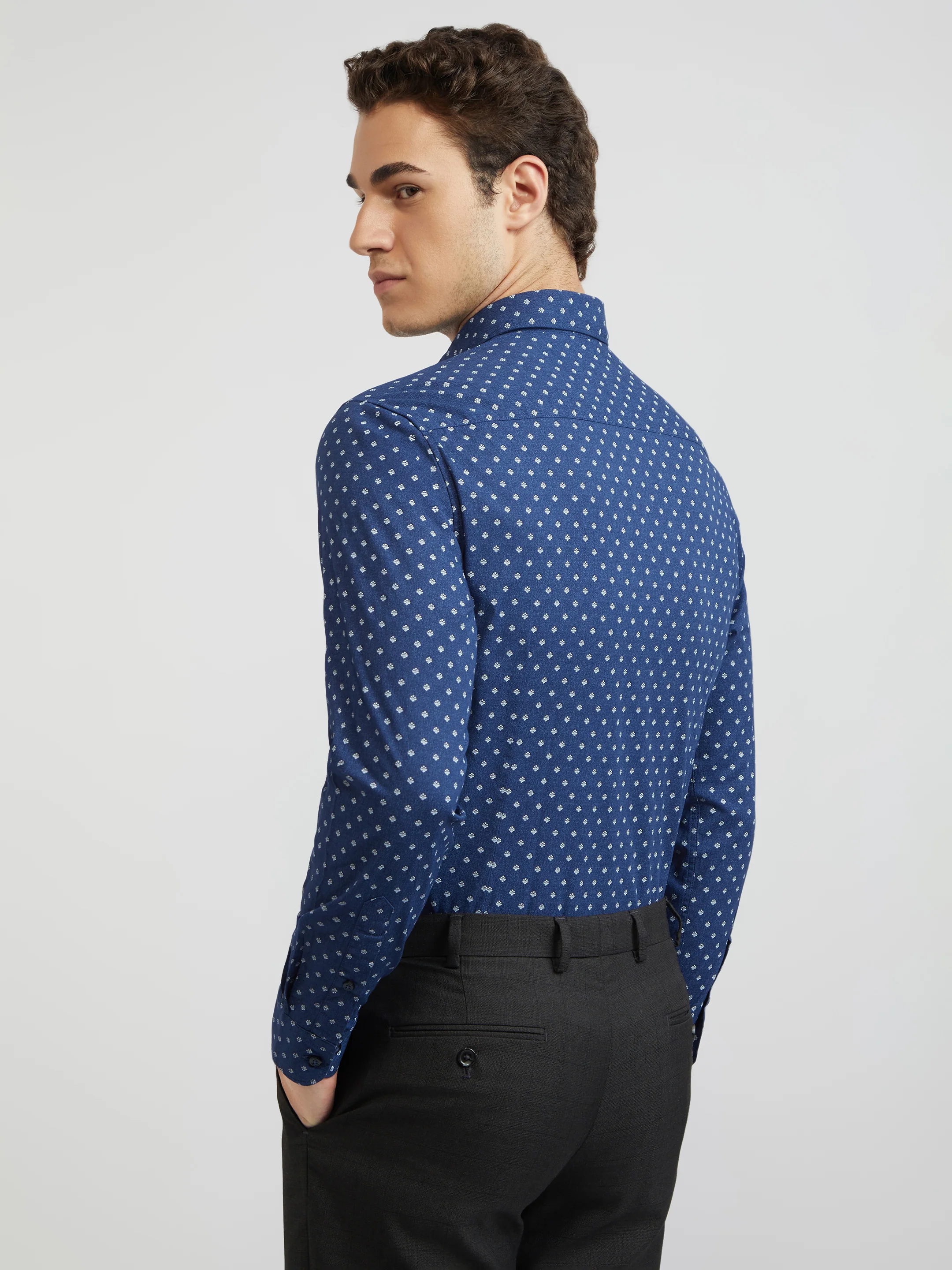 Raymond Men Blue Printed Slim Fit Cotton Casual Shirt - Image 5