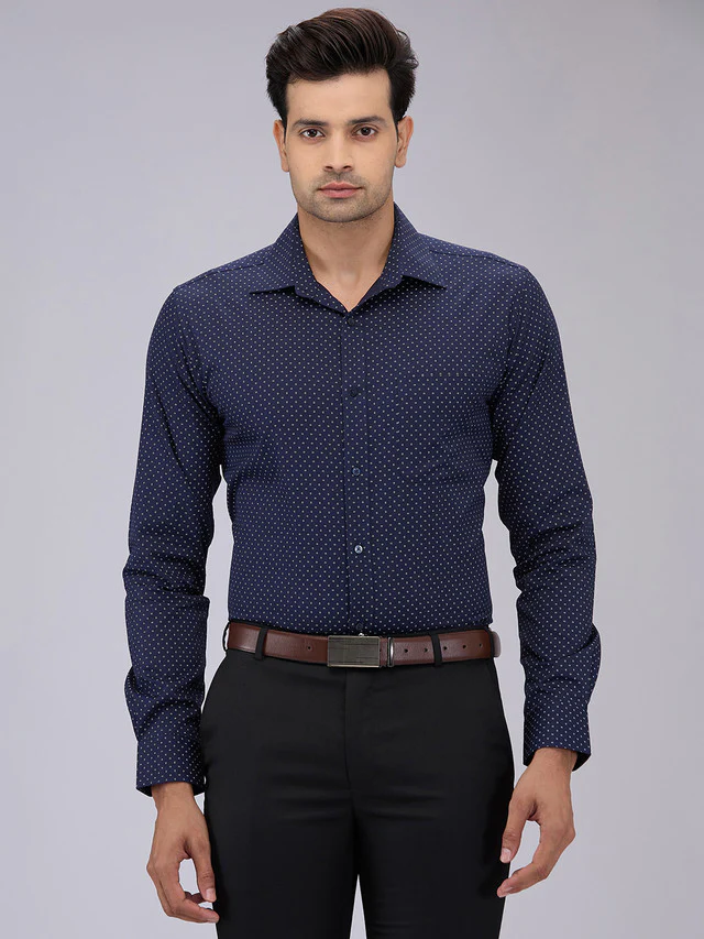 Raymond Men Blue Printed Slim Fit Cotton Formal Shirt