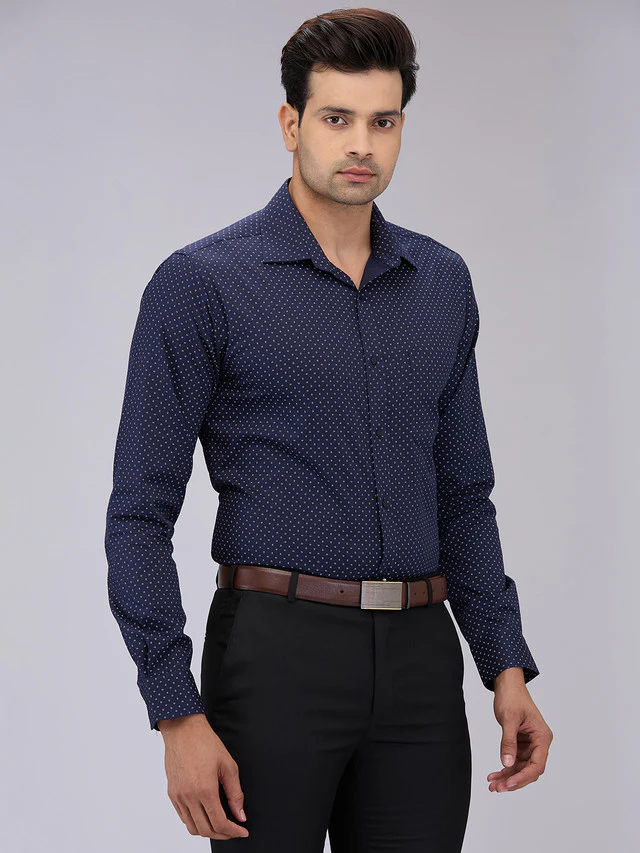 Raymond Men Blue Printed Slim Fit Cotton Formal Shirt - Image 2