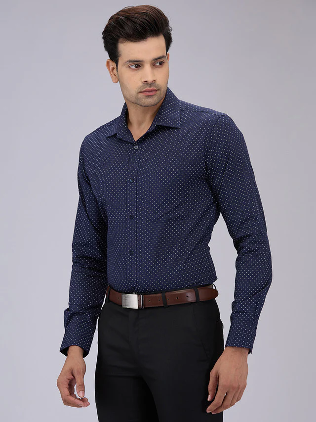 Raymond Men Blue Printed Slim Fit Cotton Formal Shirt - Image 3