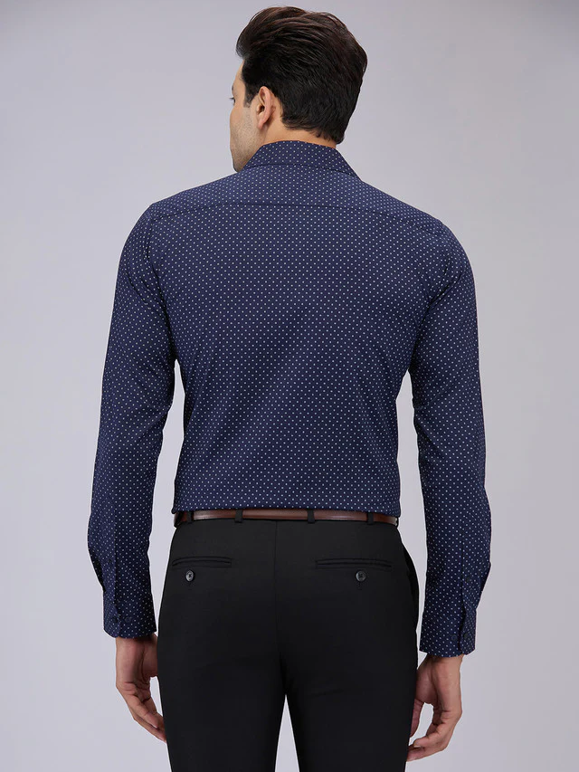 Raymond Men Blue Printed Slim Fit Cotton Formal Shirt - Image 4