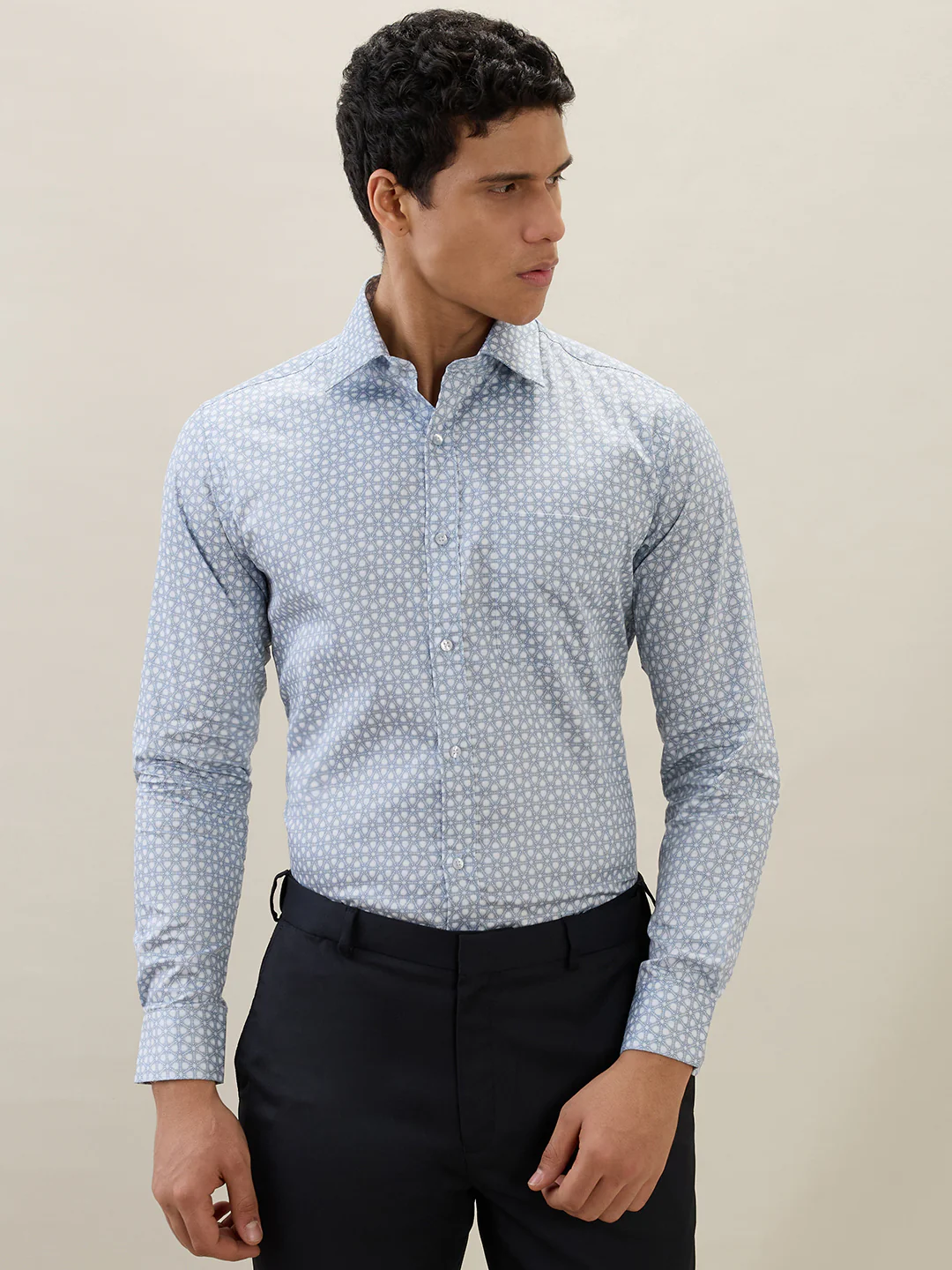 Raymond Men Blue Printed Slim Fit Cotton Formal Shirt