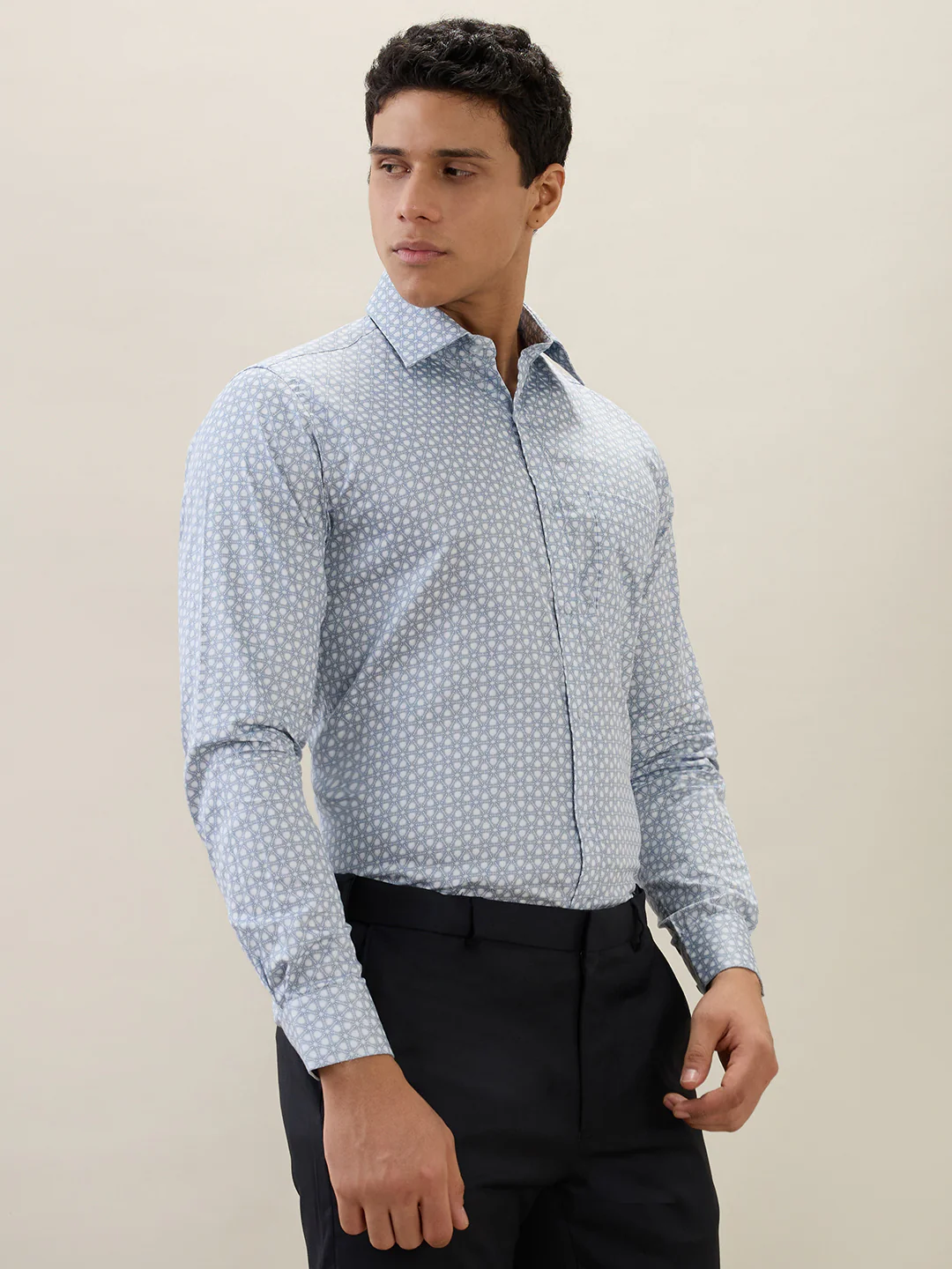 Raymond Men Blue Printed Slim Fit Cotton Formal Shirt - Image 2