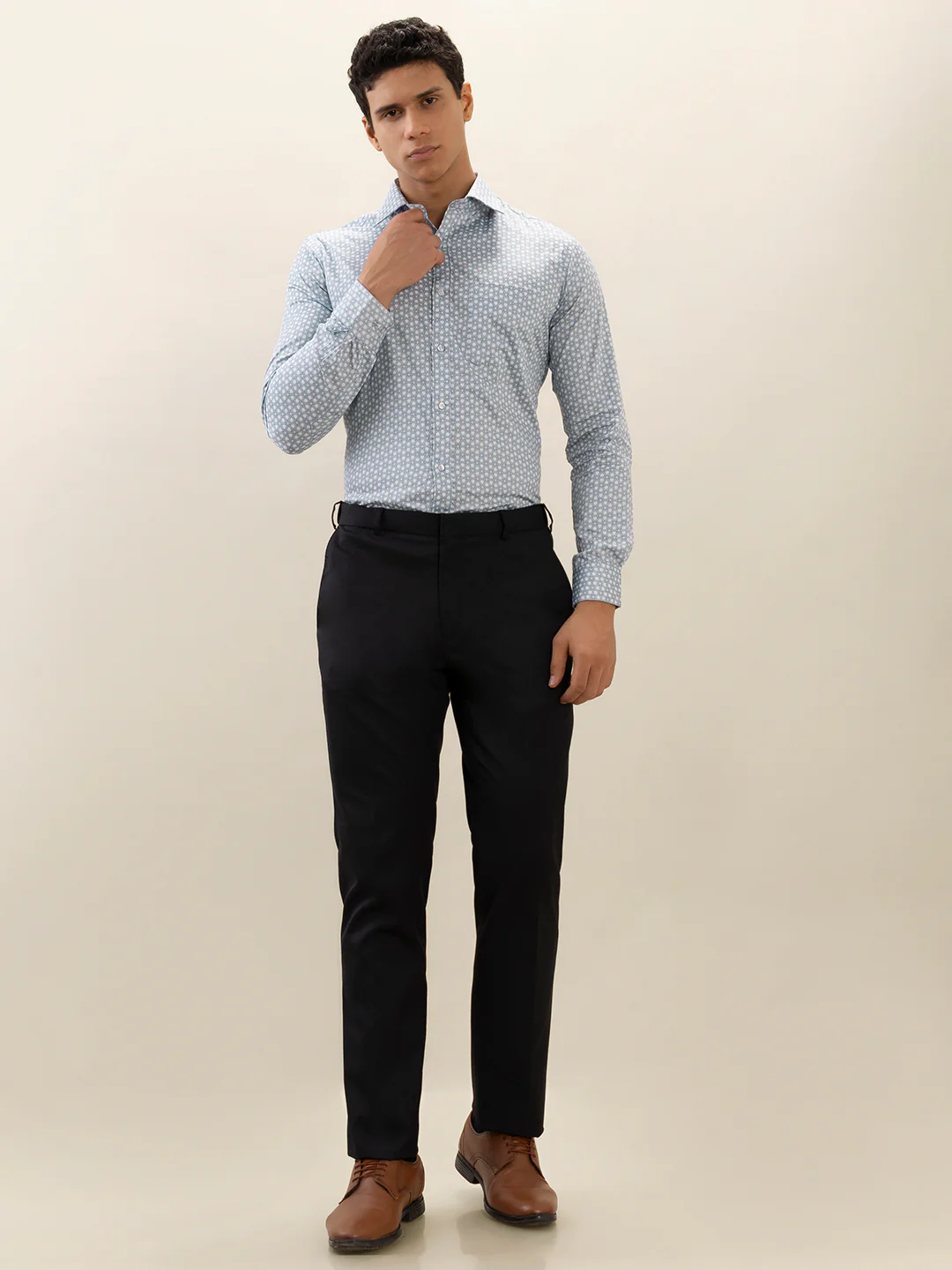 Raymond Men Blue Printed Slim Fit Cotton Formal Shirt - Image 5