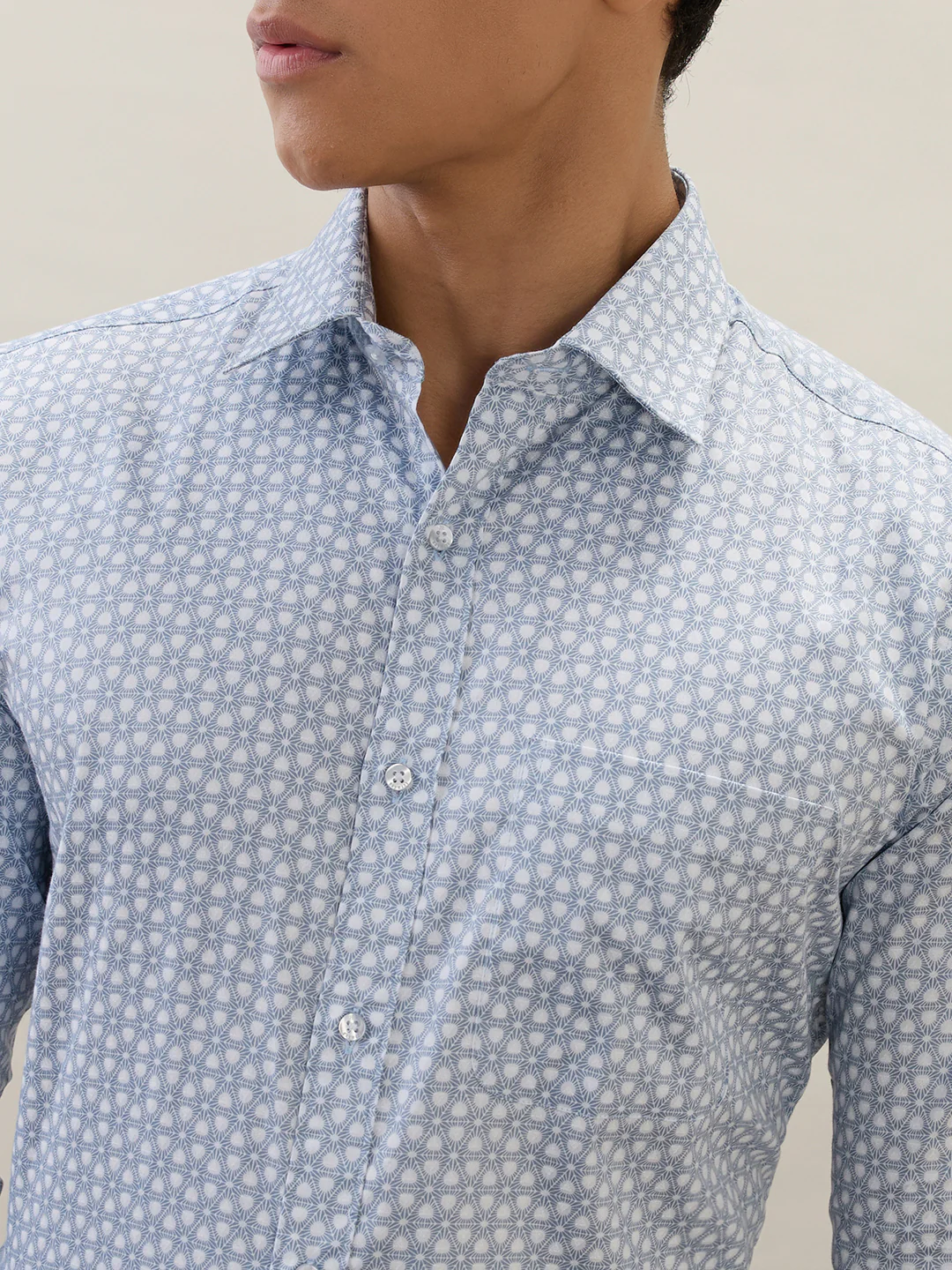 Raymond Men Blue Printed Slim Fit Cotton Formal Shirt - Image 6