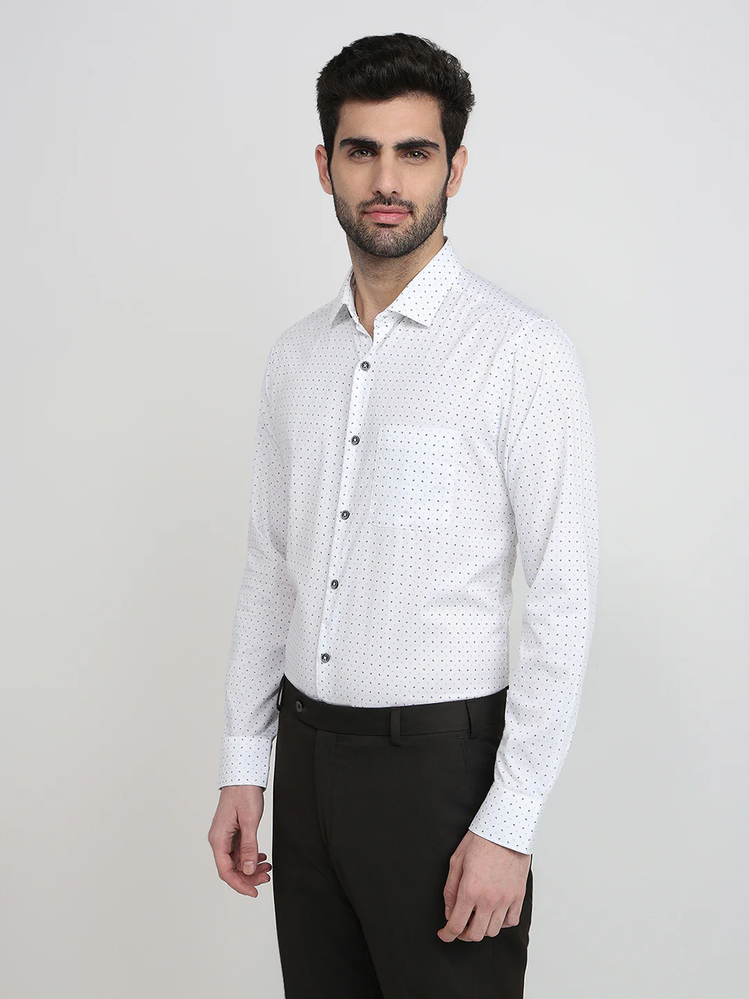 Raymond Men Blue Printed Slim Fit Cotton Full Sleeve Cut Away Collar Casual Shirt - Image 2