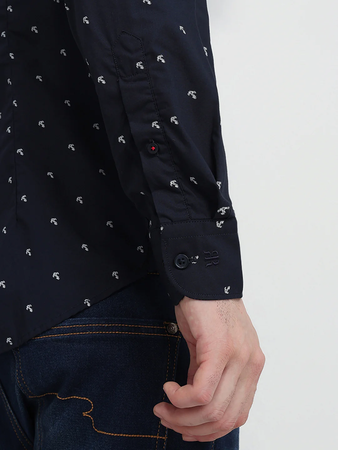 Raymond Men Blue Printed Slim Fit Cotton Full Sleeve Cut Away Collar Casual Shirt - Image 6