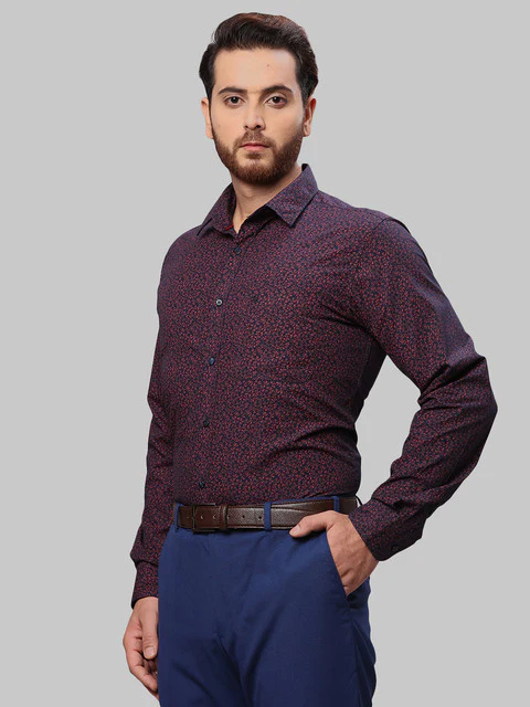 Raymond Men Blue Printed Slim Fit Cotton Shirt - Image 3