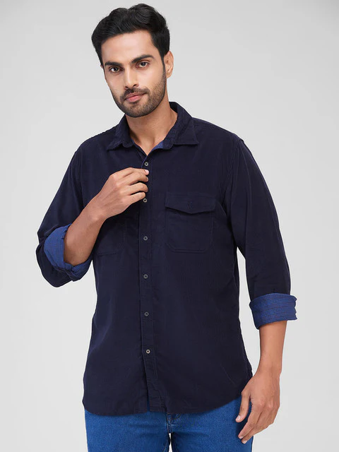 Raymond Men Blue Printed Slim Fit Cotton Shirt