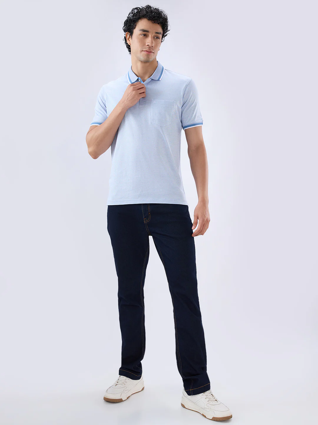 Raymond Men Blue Regular Fit Structure Polo Neck Collar T-Shirt - Image 5