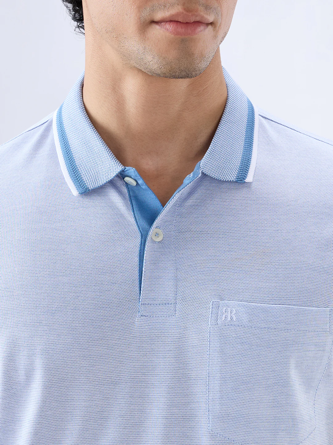 Raymond Men Blue Regular Fit Structure Polo Neck Collar T-Shirt - Image 6
