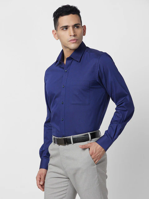 Raymond Men Blue Regular Fit Structured Shirt - Image 3