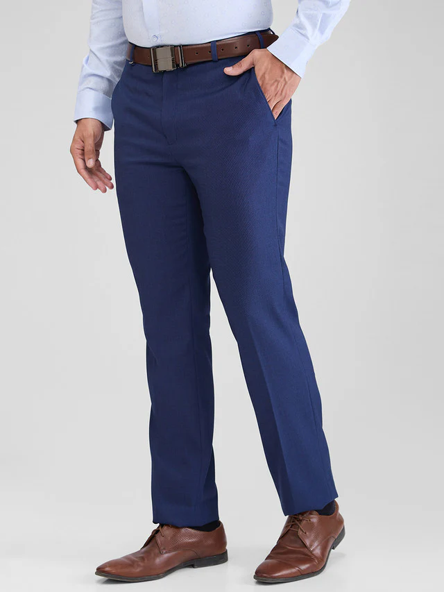 Raymond Men Blue Self Design Contemporary Fit Trouser - Image 3