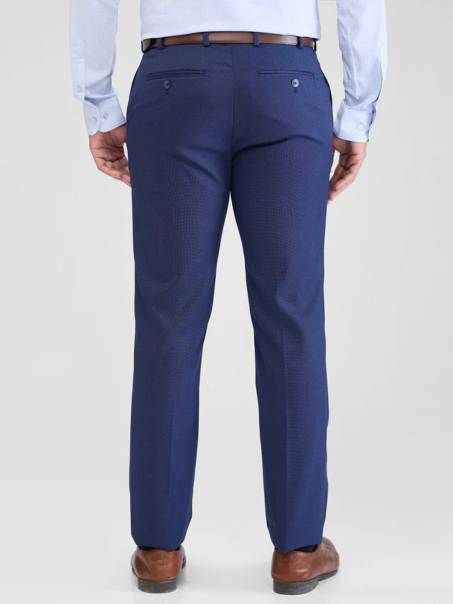 Raymond Men Blue Self Design Contemporary Fit Trouser - Image 4