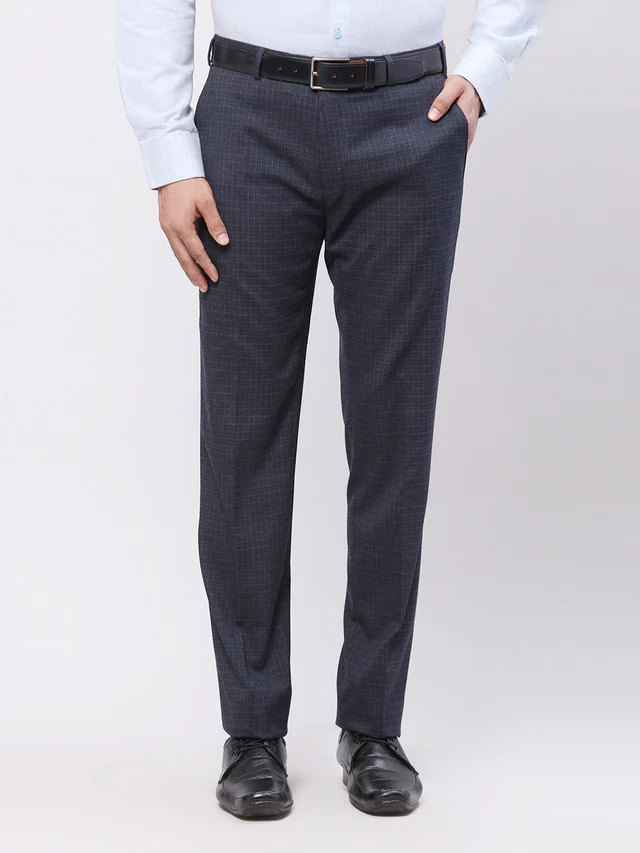 Raymond Men Blue Self Design Slim Fit Trouser