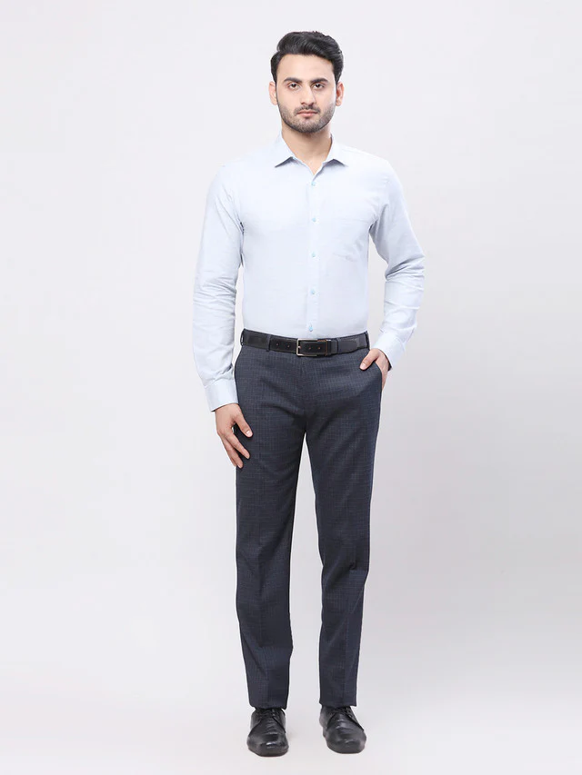 Raymond Men Blue Self Design Slim Fit Trouser - Image 5
