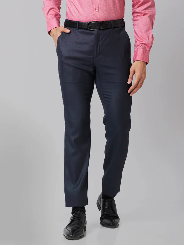 Raymond Men Blue Self Design Slim Fit Trouser