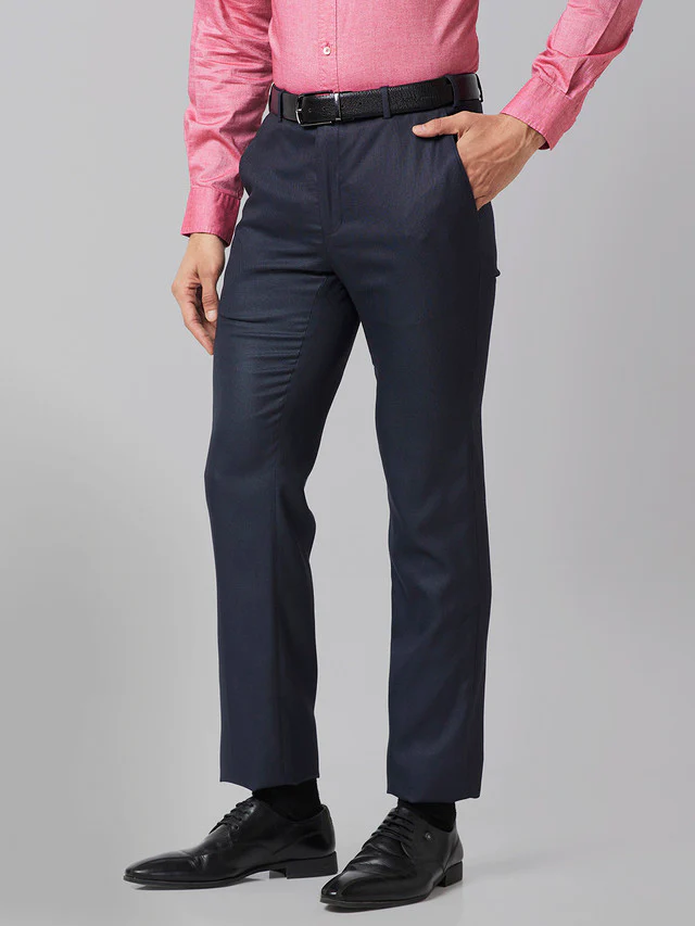Raymond Men Blue Self Design Slim Fit Trouser - Image 3