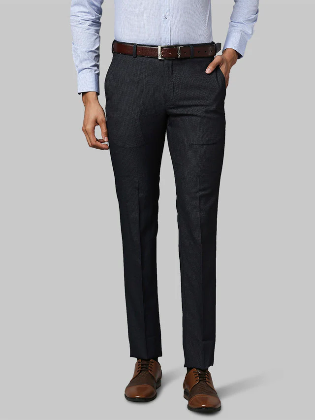 Raymond Men Blue Self Design Slim Fit Trouser
