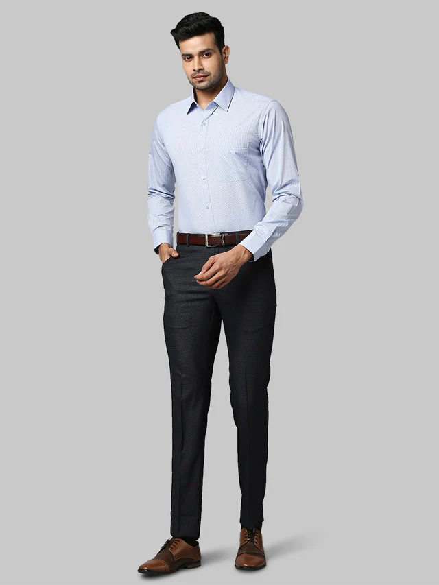 Raymond Men Blue Self Design Slim Fit Trouser - Image 5
