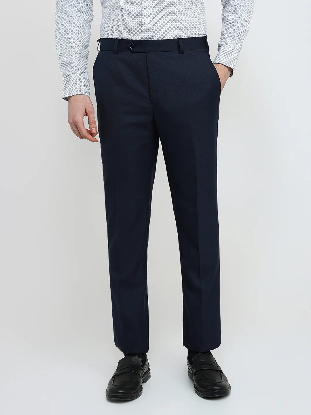 Raymond Men Blue Shark Skin Contemporary Fit Polyester Blend Trouser
