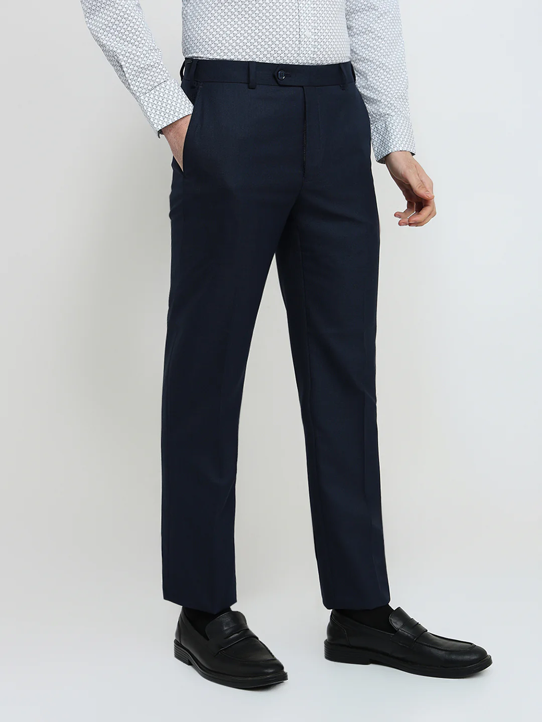 Raymond Men Blue Shark Skin Contemporary Fit Polyester Blend Trouser - Image 3