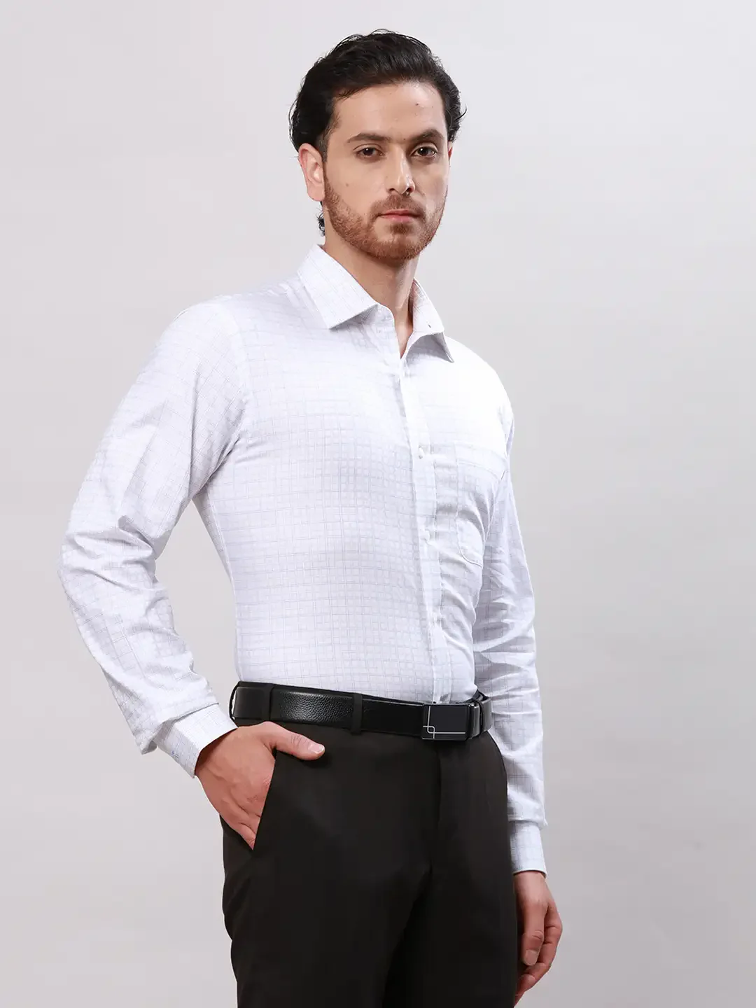 Raymond Men Blue Slim Fit Structure Cotton Shirts - Image 2