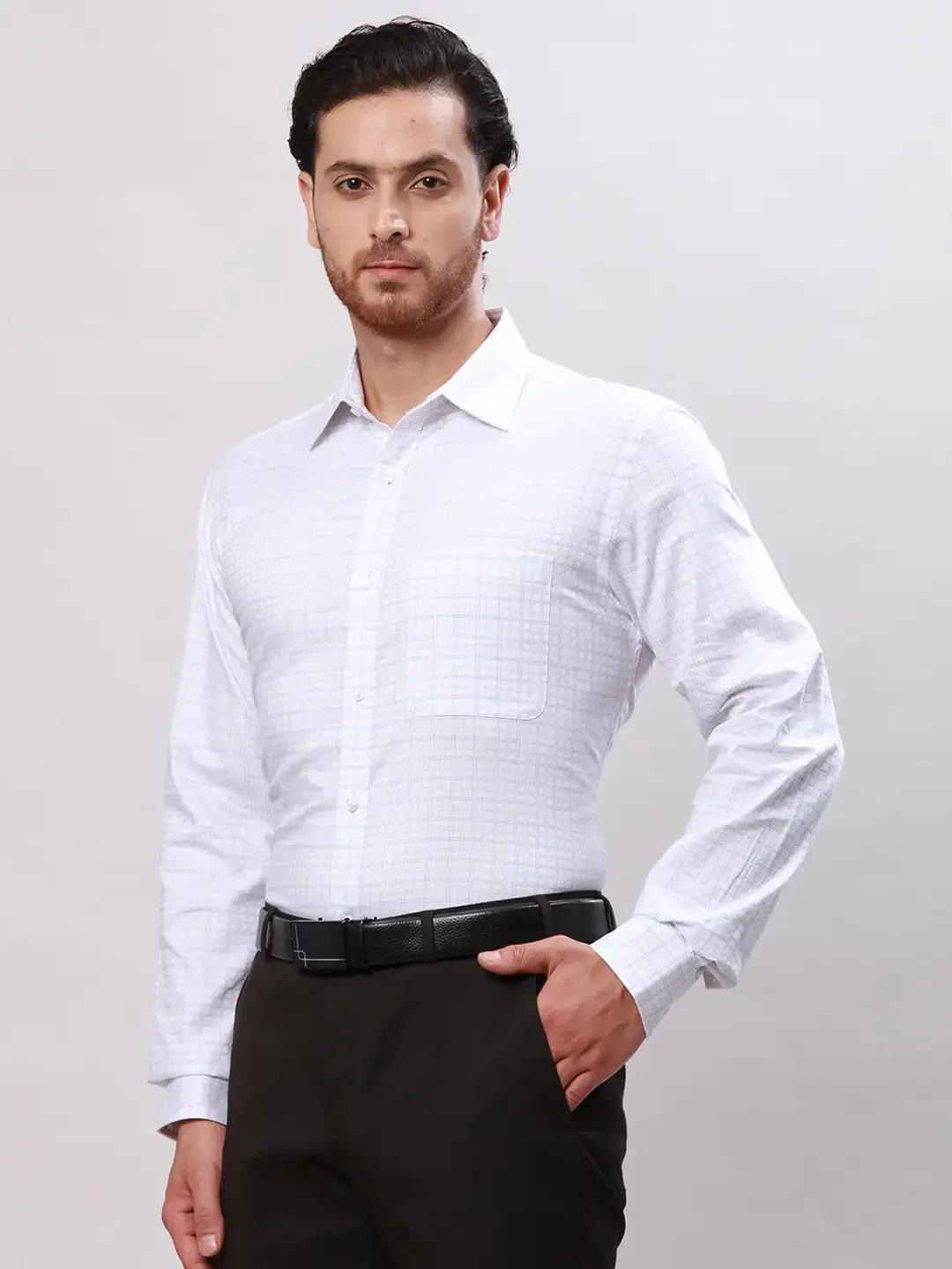 Raymond Men Blue Slim Fit Structure Cotton Shirts - Image 3