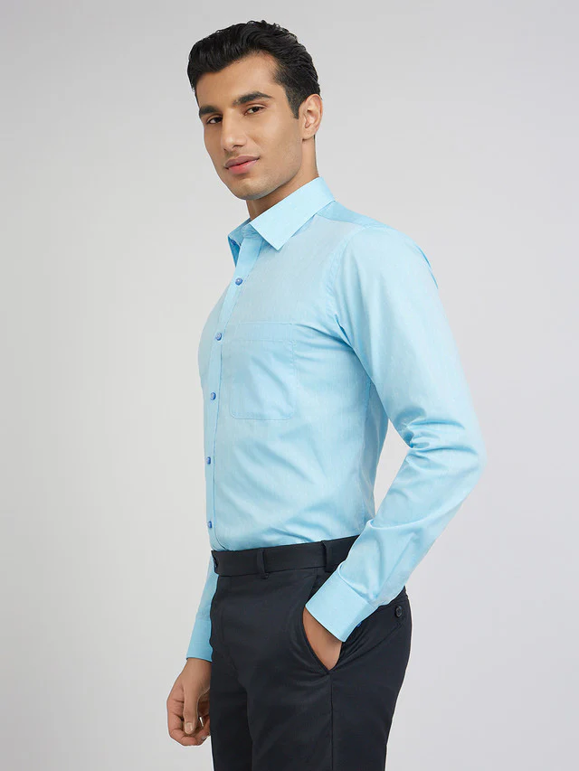 Raymond Men Blue Slim Fit Structure Formal Shirt - Image 3