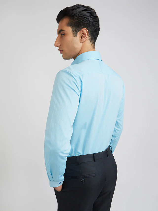 Raymond Men Blue Slim Fit Structure Formal Shirt - Image 4