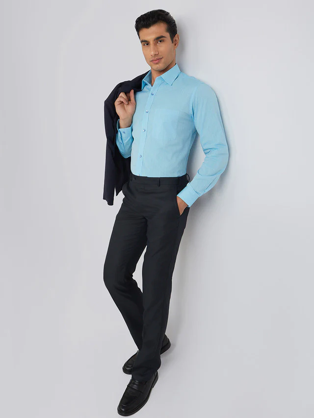 Raymond Men Blue Slim Fit Structure Formal Shirt - Image 5