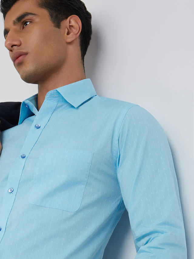 Raymond Men Blue Slim Fit Structure Formal Shirt - Image 6
