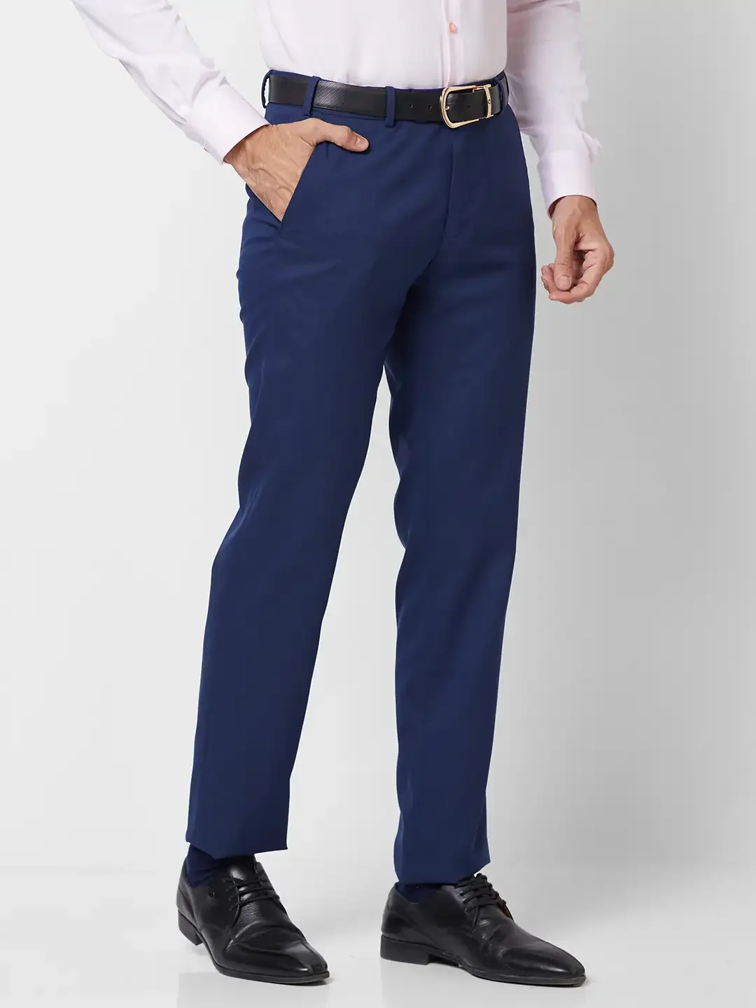 Raymond Men Blue Slim Fit Structure Polyester Trousers - Image 2